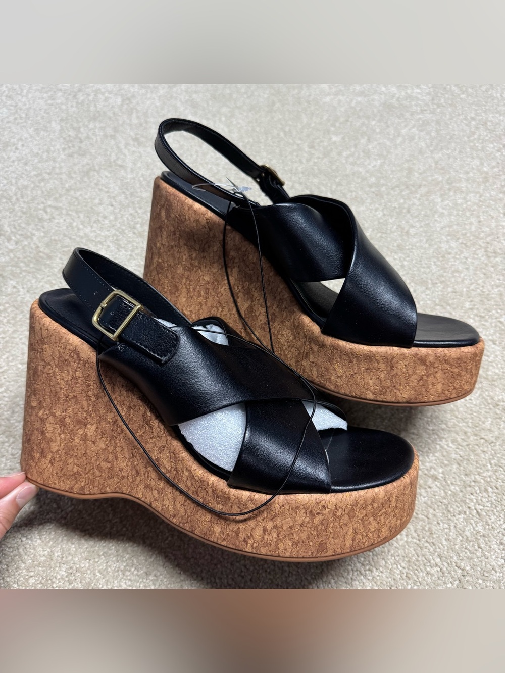 NEW Torrid Criss Cross Strap Wedge Heels Women 10 WW Black Brown Shoes NWT